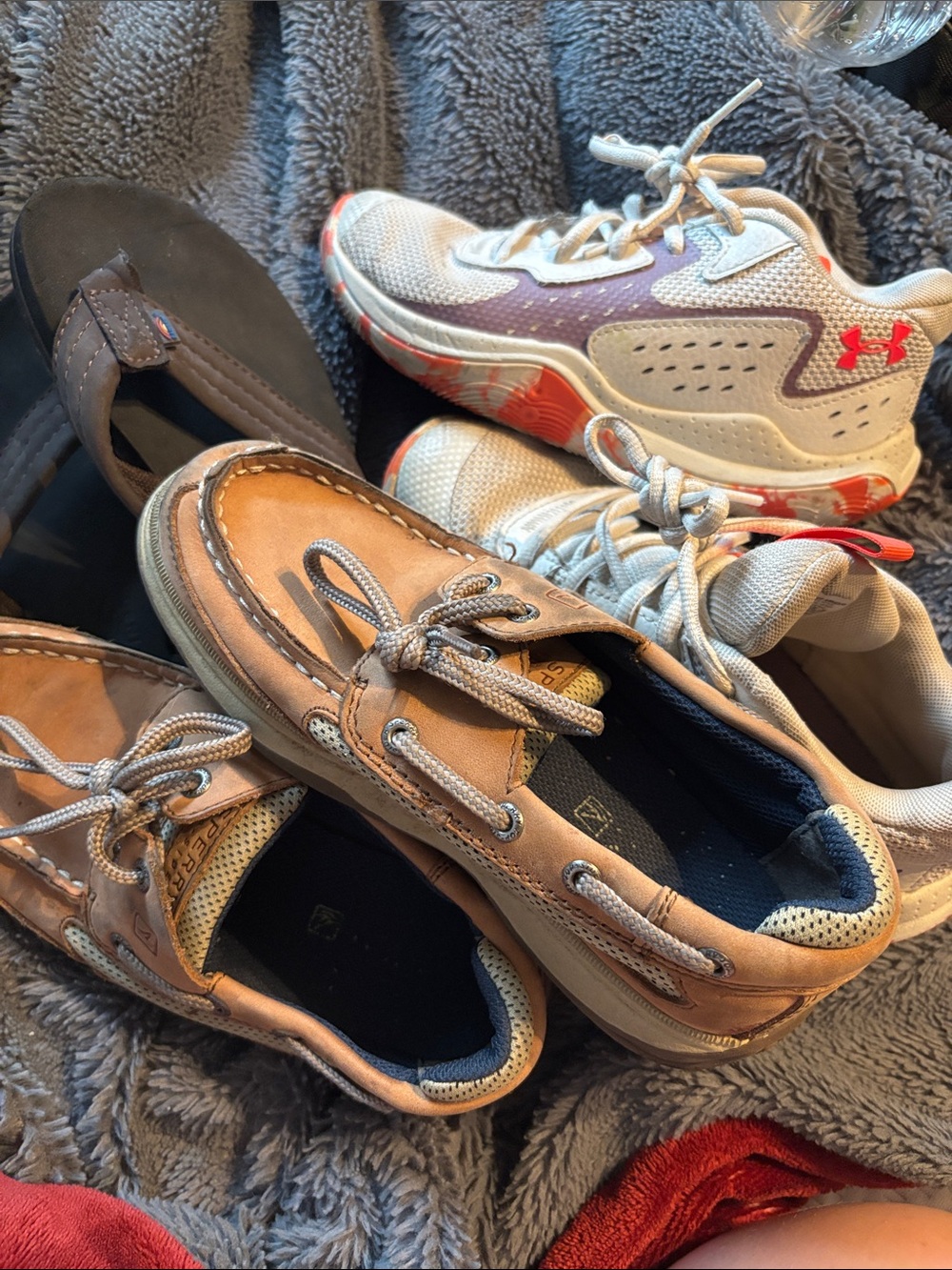 Boy shoe lot Under Armour tennis shoes sperry dress shoes rainbow sandals